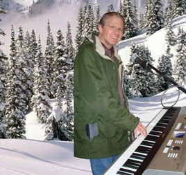 Craig A. Clark playing keyboards in the snow